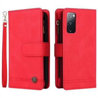 Full Protection Stripes Imprinted Skin-touch Wallet Stand Leather Cover Card Slots Phone Case with Zipper Pocket for Samsung Galaxy S20 FE 2022/S20 FE/S20 FE 5G/S20 Lite