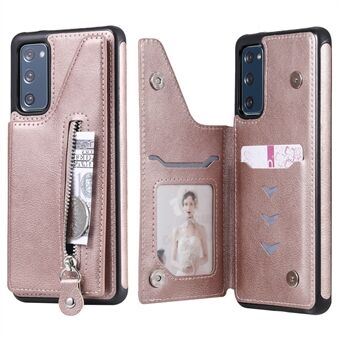 For Samsung Galaxy S20 FE 2022/S20 FE/S20 FE 5G/S20 Lite KT Leather Coated Series-2 Zipper Pocket Design PU Leather Coated Kickstand Phone Case