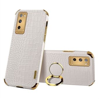 For Samsung Galaxy S20 FE 2022/S20 FE/S20 FE 5G/S20 Lite Crocodile Texture 6D Electroplated PU Leather Coated TPU Phone Case Cover with Ring Kickstand