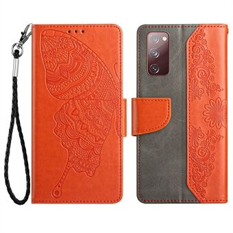 Wallet Stand Phone Case for Samsung Galaxy S20 FE 2022/S20 FE 4G/FE 5G/S20 Lite Scratch Resistant PU Leather Cover Butterfly Flower Imprinted Phone Protector