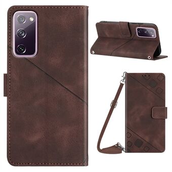 PT005 YB Imprinting Series-7 Leather Phone Case for Samsung Galaxy S20 FE 4G / FE 5G / S20 Lite / S20 FE 2022 , Imprinted Lines Wallet Stand Cover