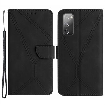 HT05 Flip Wallet Phone Case for Samsung Galaxy S20 FE / S20 FE 5G / S20 FE 2022 / S20 Lite , PU Leather Skin-touch Imprinted Line Stand Cover