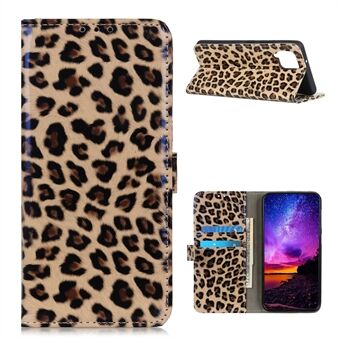 Leopard Pattern Glossy Wallet Leather Stand Smartphone Cover for Samsung Galaxy A12
