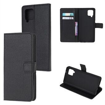 Folio Flip Litchi Texture Leather Wallet Protective Case for Samsung Galaxy A12