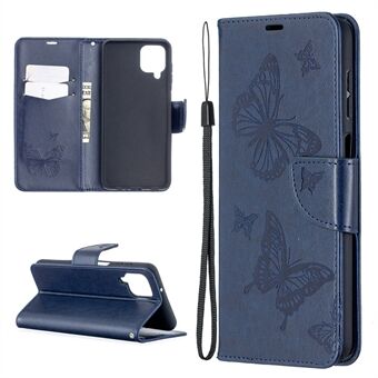 Imprint Butterflies Wallet Stand Flip Leather Phone Cover for Samsung Galaxy A12