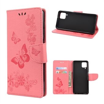 Imprinted Butterflies Flower Leather Wallet Stand Case for Samsung Galaxy A12