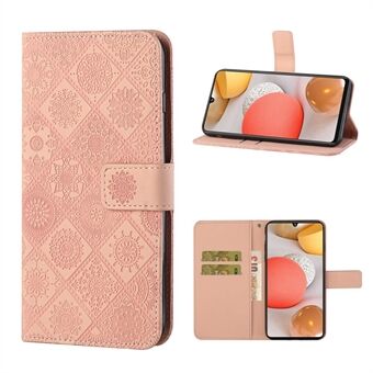 Imprint Ethnic Style Flower Wallet Magnetic Clasp Leather Shell for Samsung Galaxy A12