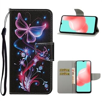 TPU + PU Leather Wallet Stand Phone Protective Case with Lanyard for Samsung Galaxy A12