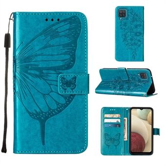 Imprint Butterfly Flower Pattern Wallet Stand Leather Case for Samsung Galaxy A12