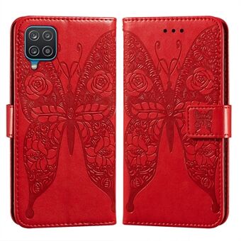 Imprinted Rose Flower Butterflies Leather Stand Case for Samsung Galaxy A12