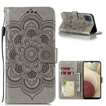 Imprint Mandala Flower Stand for Samsung Galaxy A12 Leather Case