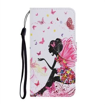 Pattern Printing TPU + PU Leather Wallet Stand Phone Case with Lanyard for Samsung Galaxy A12