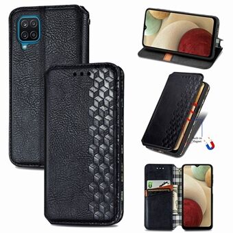 Auto-absorbed Fashion Rhombus Texture PU Leather Wallet Stand Case for Samsung Galaxy A12