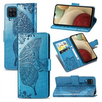 Imprint Big Butterfly Leather Wallet Phone Cover for Samsung Galaxy A12