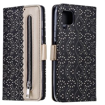 Lace Flower Skin for Samsung Galaxy A12/M12 Zipper Leather Cover Stand Case