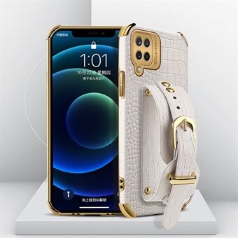 Wrist Strap Kickstand Design 6D Crocodile Texture Electroplated PU Leather Coated TPU Phone Case for Samsung Galaxy A12
