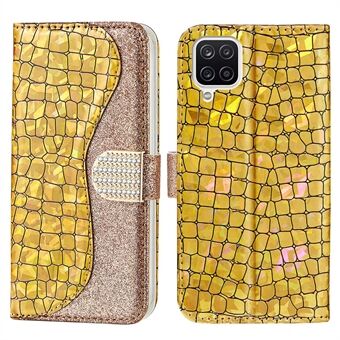 Crocodile Skin Glittery Powder Splicing Leather Stand Wallet Case for Samsung Galaxy A12