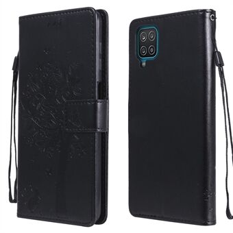Cat and Tree Imprinting Classic Leather Coated TPU Case with Stand and Wallet for Samsung Galaxy A12