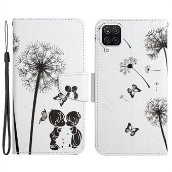 Cross Texture Pattern Printing PU Leather Protective Phone Cover Case with Stand Wallet for Samsung Galaxy A12
