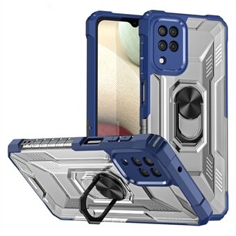 RUGGED SHIELD Armor Kickstand Design Fingerprint-proof Anti-fall Support Wireless Charging PC+TPU Phone Cover Case for Samsung Galaxy A12