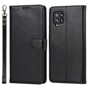 R61 Texture Felled Seam Wallet Stand PU Leather Case + Inner TPU Phone Cover Protector with Strap for Samsung Galaxy A12 5G