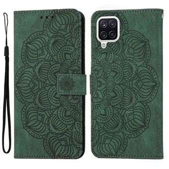 For Samsung Galaxy A12 Shock-absorption PU Leather Phone Case Stand Mandala Flower Imprinted Phone Wallet Cover