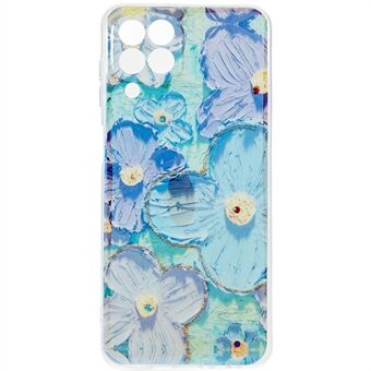 For Samsung Galaxy A12 Precise Cutout Mobile Phone Case Flower Pattern Epoxy Rhinestone Decor IMD TPU Cover