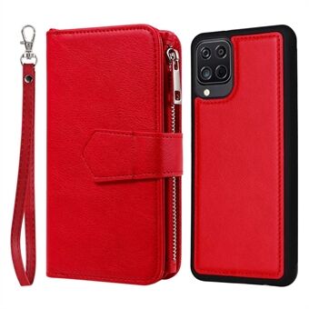 KT Multi-functional Series-4 for Samsung Galaxy A12 Detachable 2-in-1 PU Leather Case Wallet Stand Zipper Pocket Phone Cover
