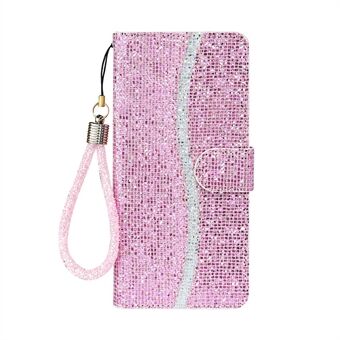 Glittery Powder Splicing Wallet Stand Leather Phone Cover for Samsung Galaxy S21 5G