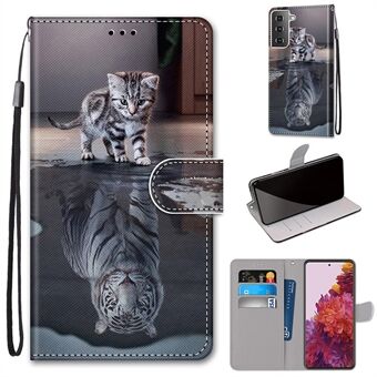 Anti-Drop Wallet Stand Case Pattern Printing Leather Shell for Samsung Galaxy S21