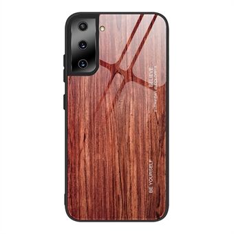 TPU Edge + Wooden Texture Tempered Glass Phone Cover Case for Samsung Galaxy S21 5G