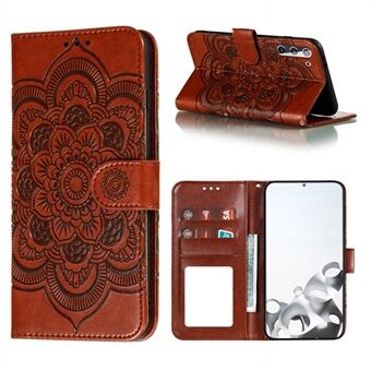 Imprint Mandala Flower Leather Phone Cover for Samsung Galaxy S21 Stand Case
