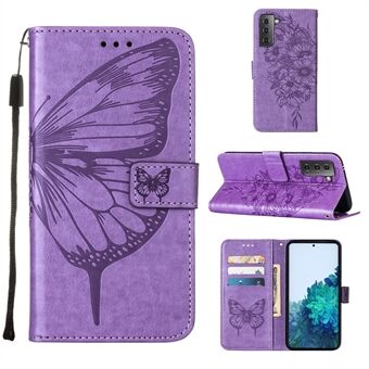 Imprint Butterfly Flower Pattern Wallet Stand Leather Case for Samsung Galaxy S21 5G