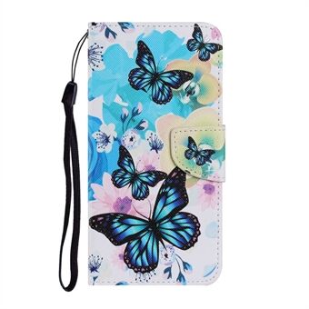 Pattern Printing TPU + PU Leather Wallet Stand Phone Case with Lanyard for Samsung Galaxy S21 5G