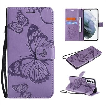 Imprinted Butterflies Flower Leather Wallet Stand Case for Samsung Galaxy S21 5G