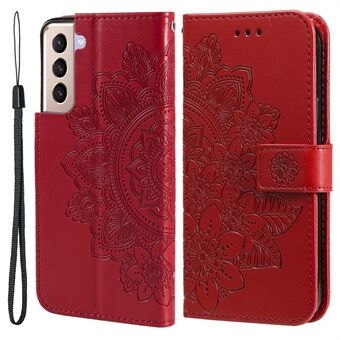Imprint Flowers Pattern PU Leather Wallet Phone Case with Lanyard for Samsung Galaxy S21 5G