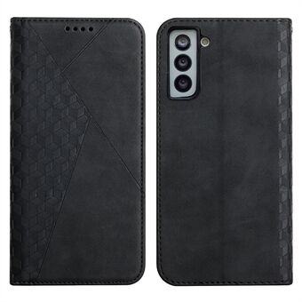 Skin-touch Magnetic Auto-absorbed Rhombus Imprint Leather Phone Cover Shell with Stand Wallet for Samsung Galaxy S21 5G