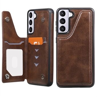 Fall-proof PU Leather Coated TPU Phone Case Shell with Kickstand and Card Slot for Samsung Galaxy S21 5G