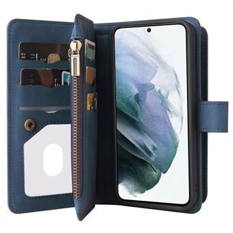 Full Body Coverage Leather Flip Case Skin-touch Feel Phone Cover with Zipper Pocket and Multiple Card Slots for Samsung Galaxy S21 5G