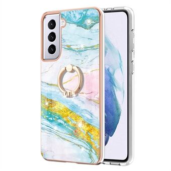 IMD IML Marble Pattern Drop-Resistant Electroplating Frame Phone Cover Kickstand Case for Samsung Galaxy S21 5G