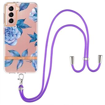 YB IMD Series TPU Phone Case for Samsung Galaxy S21 5G, Lanyard Design Flower Patterns IML Phone Protective Cover