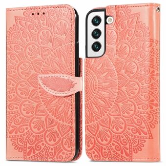 For Samsung Galaxy S21 4G/5G Wallet Stand Imprinting Leather Case Dream Wings Pattern Magnetic Clasp Phone Shell with Strap