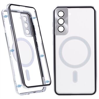 For Samsung Galaxy S21 5G Double-sided Protection Case Magnetic Metal Frame Tempered Glass Back Frosted PC Phone Cover