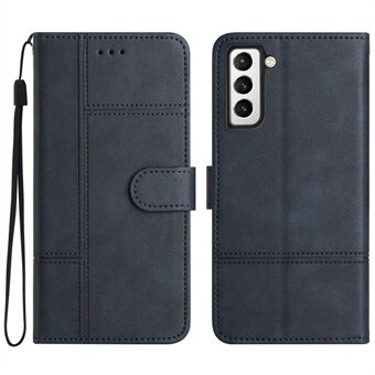 Scratch Proof Flip Wallet Case for S21 4G / 5G, Business Style Cowhide Texture PU Leather Phone Stand Cover with Strap