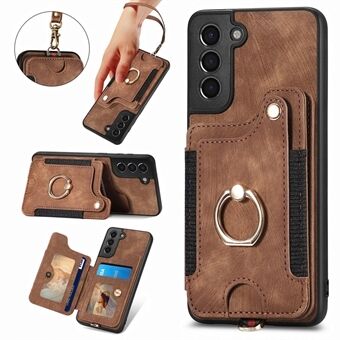 Kickstand Cover for Samsung Galaxy S21 4G / 5G PU Leather Coated PC+TPU RFID Blocking Card Slots Phone Case