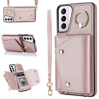 For Samsung Galaxy S21 4G / 5G Kickstand Case Zipper Wallet PU Leather Coated TPU Crossbody Phone Cover