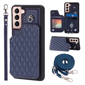 Style 008 For Samsung Galaxy S21 5G / 4G RFID Blocking Phone Case Card Slots Leather Coated TPU Kickstand Cover