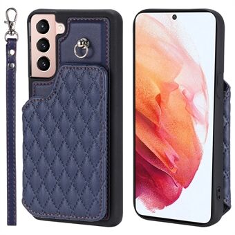 Style 008 For Samsung Galaxy S21 4G / 5G Kickstand Case RFID Blocking PU Leather+TPU Phone Shell with Card Slots and Wrist Strap