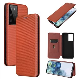 Carbon Fiber Texture Auto-absorbed Leather Case for Samsung Galaxy S21 Ultra 5G Protective Shell
