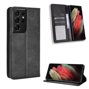 Vintage Style Auto-absorbed Wallet Stand TPU + PU Leather Phone Case for Samsung Galaxy S21 Ultra 5G